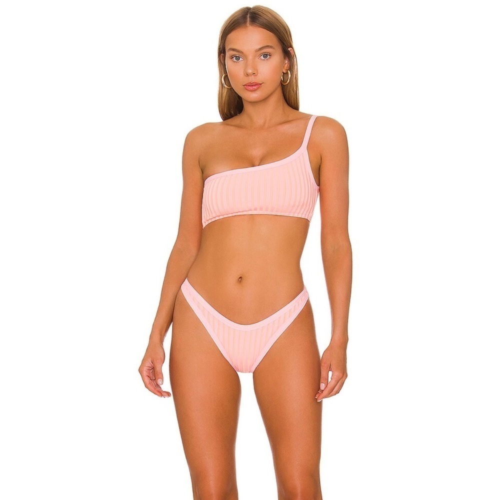 NWT L'SPACE Axel Bikini Top & Bottom Crystal Pink Lemon Drop One Shoulder SET XS